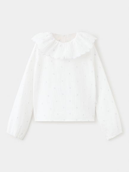 Mango Kids' Lunar Embroidered Ruffle Blouse, White, White