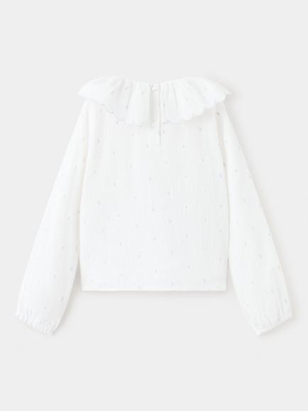Mango Kids' Lunar Embroidered Ruffle Blouse, White - view 2, White