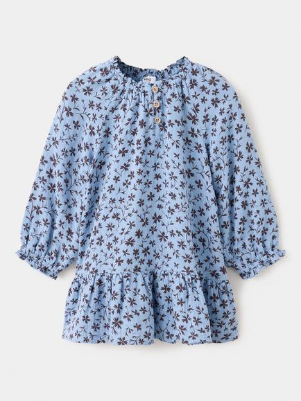 Mango Kids' Floral Print Tunic Dress, Blue, Blue