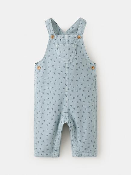 Mango Baby Floral Dungarees, Blue, Blue