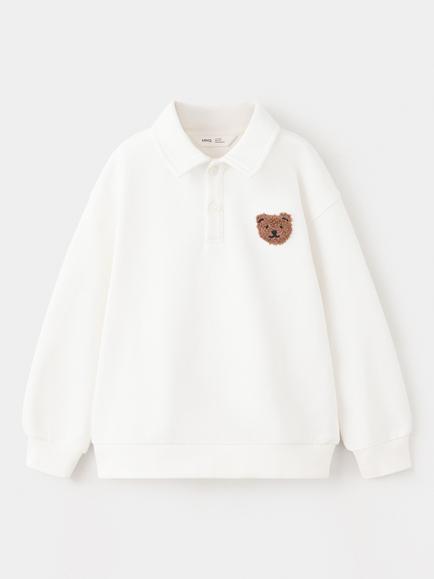 Mango Kids' Collared Relaxed Polo Sweatshirt, White, White