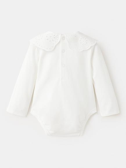 Mango Baby Embroidered Peter Pan Collar Bodysuit, Off White - view 2, Off White