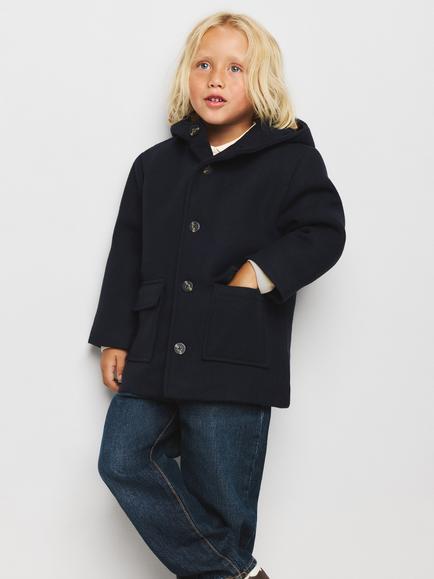 Mango Kids' Heritage Hooded Tailored Coat, Navy, Navy