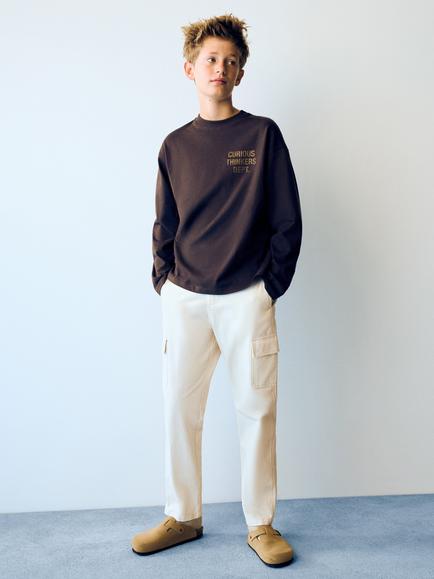 Mango Kids' Cotton Cargo Trousers, Raw