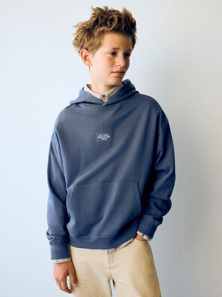 Mango Kids' Pure Cotton Relaxed Hoodie, Blue, Blue