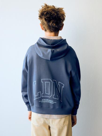 Mango Kids' Pure Cotton Relaxed Hoodie, Blue - view 2, Blue