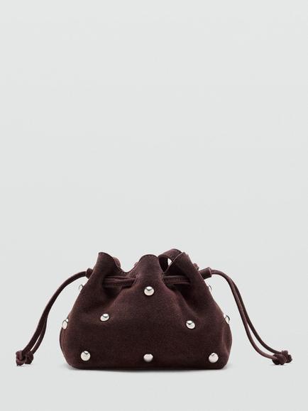 Mango Kids' Studded Drawstring Bucket Bag, Chocolate, Chocolate