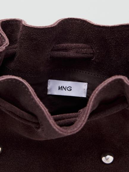 Mango Kids' Studded Drawstring Bucket Bag, Chocolate - view 2, Chocolate