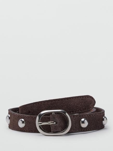 Mango Kids' Cinturon Studded Belt, Chocolate, Chocolate
