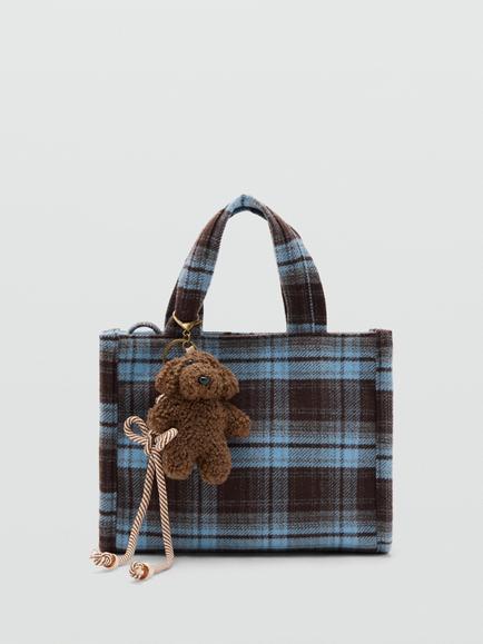 Mango Kids' Marie Check Tote Bag, Chocolate, Chocolate