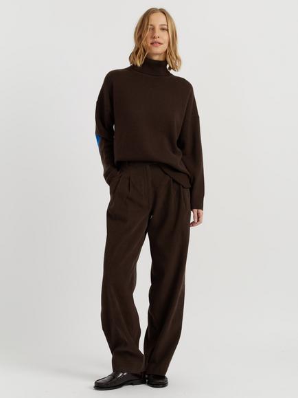 Chinti & Parker Wool-Cashmere Elbow Patch Roll Neck Jumper, Chocolate - view 2, Chocolate