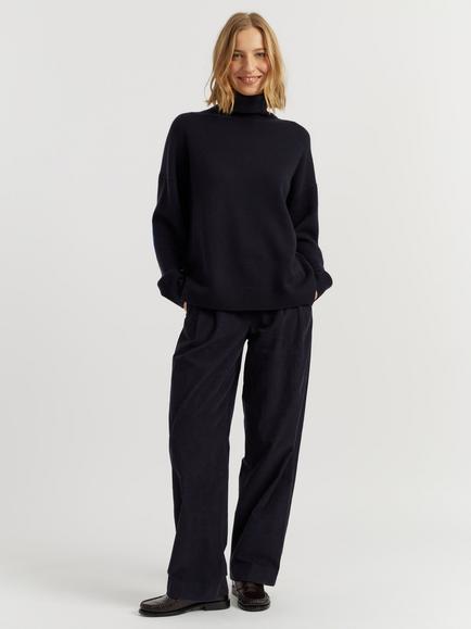 Chinti & Parker Wool-Cashmere Elbow Patch Roll Neck Jumper, Navy/Blue/Pink - view 2, Navy/Blue/Pink