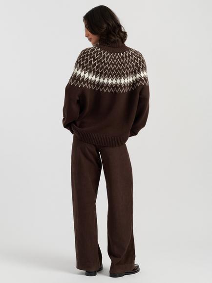 Chinti & Parker Wool-Cashmere Fair Isle Roll Neck Jumper, Chocolate - view 2, Chocolate