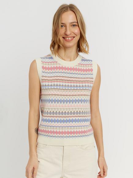 Chinti & Parker Fair Isle Wool Rich with Cashmere V-Neck Tank Top, Cream/Multi, Cream/Multi