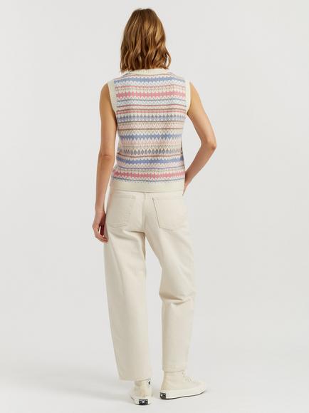 Chinti & Parker Fair Isle Wool Rich with Cashmere V-Neck Tank Top, Cream/Multi - view 2, Cream/Multi