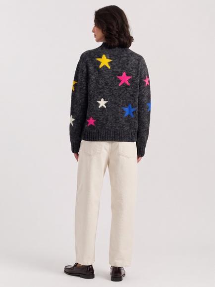 Chinti & Parker Star Roll Neck Wool Jumper, Black/Multi - view 2, Black/Multi