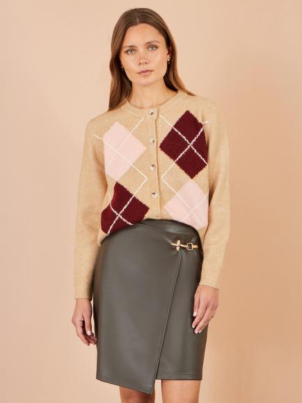 Yumi Argyle Knit Cardigan, Multi, Multi