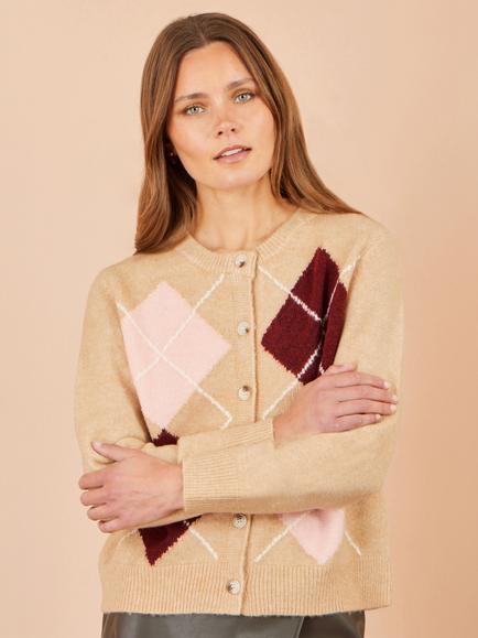 Yumi Argyle Knit Cardigan, Multi - view 2, Multi