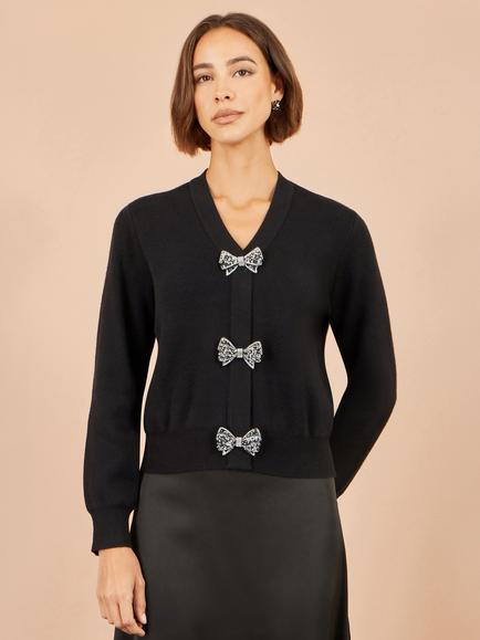 Yumi Sparkle Bow Cardigan, Black, Black