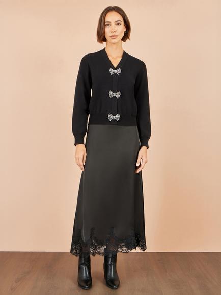Yumi Sparkle Bow Cardigan, Black - view 2, Black