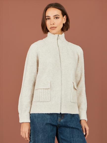 Yumi Zip Through Cardigan, Oatmeal, Oatmeal