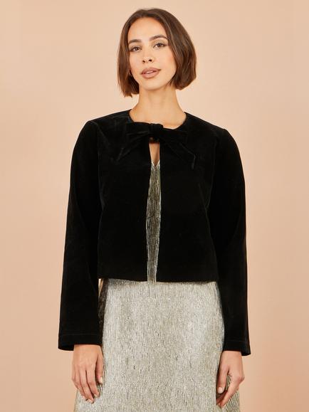 Yumi Velvet Bow Jacket, Black, Black