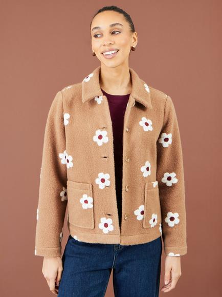 Yumi Daisy Fleece Button Front Jacket - view 2, Brown