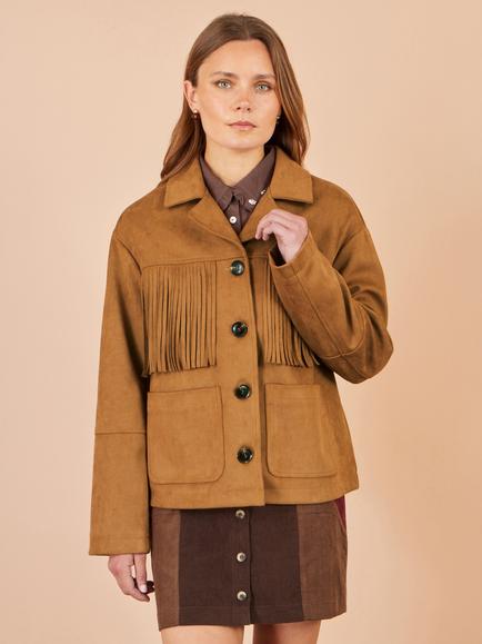 Yumi Faux Suede Tassel Jacket, Brown, Brown