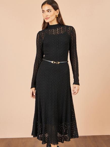 Yumi High Neck Lace Midi Dress, Black, Black