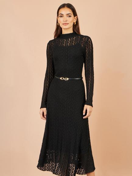 Yumi High Neck Lace Midi Dress, Black - view 2, Black