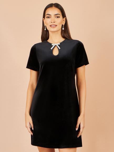 Yumi Diamante Bow Collar Velvet Tunic Dress, Black - view 2, Black