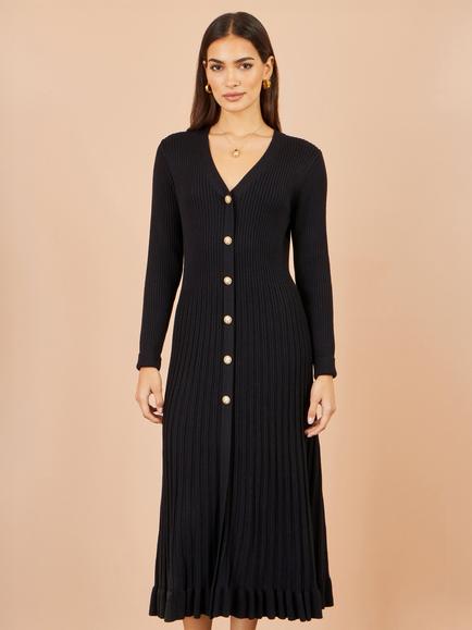 Yumi Knitted Ribbed Midi Dress, Black