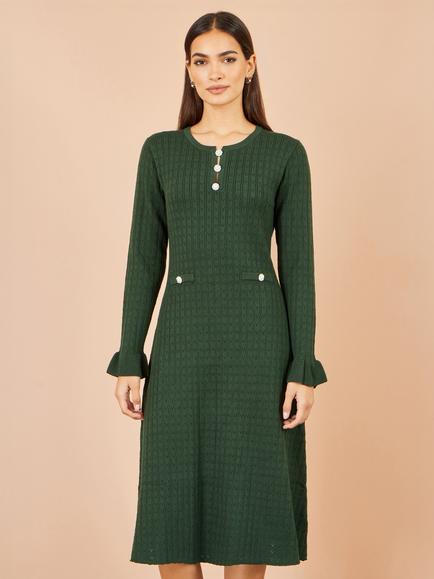 Yumi Knitted Pointelle Midi Dress, Green, Green