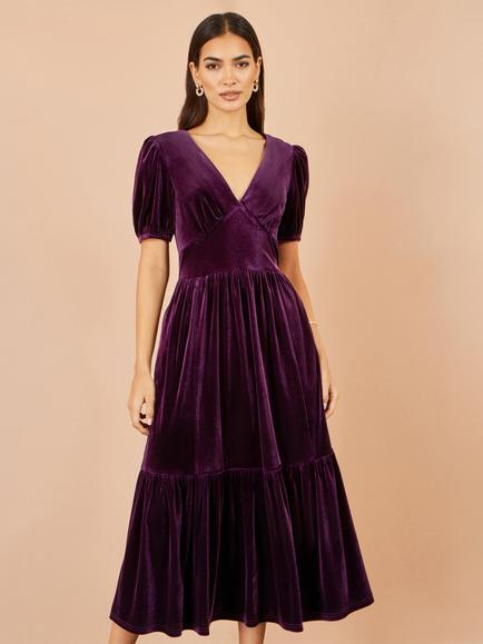 Yumi Velvet Midi Dress, Purple