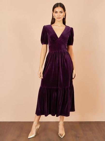 Yumi Velvet Midi Dress - view 2, Purple