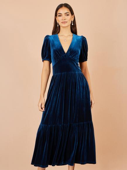 Yumi Velvet Midi Dress, Teal