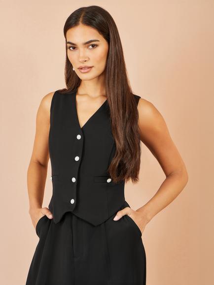 Yumi Waistcoat Wide Leg Jumpsuit, Black, Black