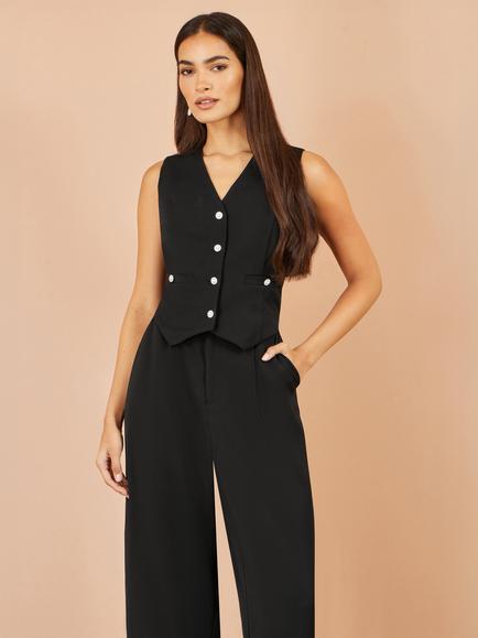 Yumi Waistcoat Wide Leg Jumpsuit, Black - view 2, Black