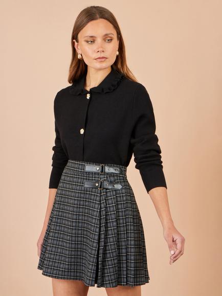 Yumi Check Pleated Mini Skirt, Black, Black