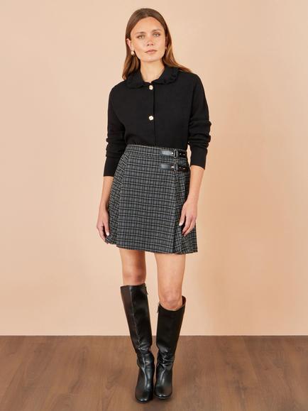 Yumi Check Pleated Mini Skirt, Black - view 2, Black