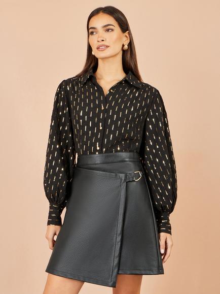 Yumi Faux Leather Wrap Skirt, Black, Black