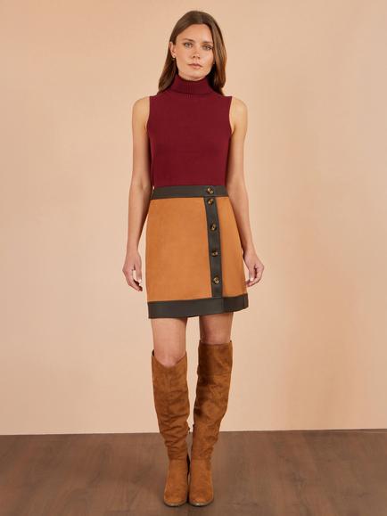 Yumi Faux Suede Border Skirt, Brown, Brown