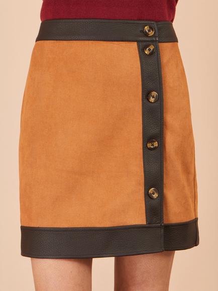 Yumi Faux Suede Border Skirt, Brown - view 2, Brown
