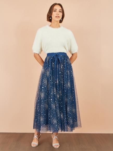 Yumi Star Sparkle Tulle Skirt, Navy, Navy