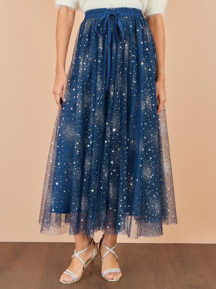 Yumi Star Sparkle Tulle Skirt, Navy - view 2, Navy
