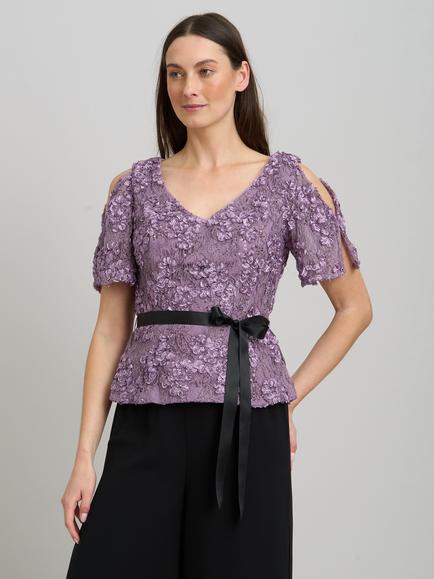 Gina Bacconi Kitty V Neck Lace Blouse, Lilac, Lilac
