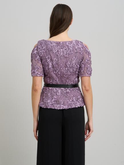 Gina Bacconi Kitty V Neck Lace Blouse, Lilac - view 2, Lilac