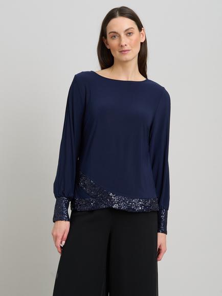 Gina Bacconi Joanie Sequin Trim Top, Navy, Navy