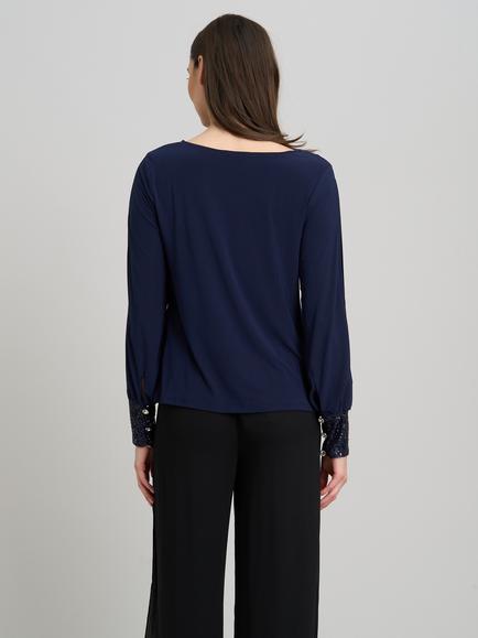 Gina Bacconi Joanie Sequin Trim Top, Navy - view 2, Navy