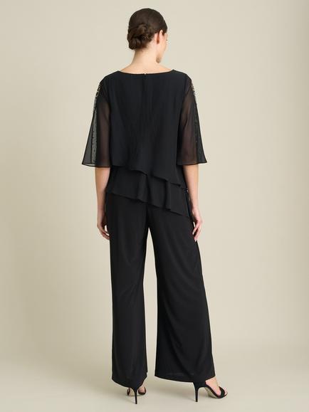 Gina Bacconi Monnie Jersey Jumpsuit with Chiffon Bodice, Black - view 2, Black